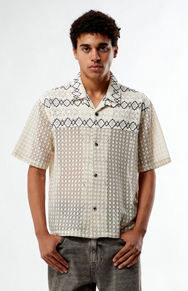 Pacsun Cream Textured Oversized Resort Camp Shirt