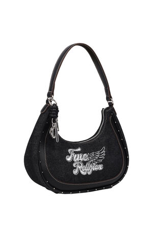 Black Wing Motif Denim Hobo Bag image number 2