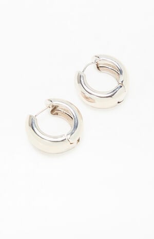 Silver 14K Gold Plated Chunky Hoop Earrings image number 3