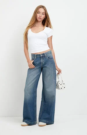 Sloane Low Rise Ultra Baggy Jeans Snap-Button Pocket Medium Blue image number 1
