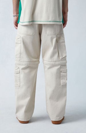 Cream Baggy Cargo Zip-Off Jeans image number 4