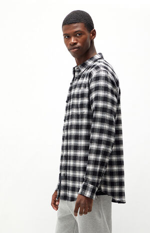 Black & White Plaid Classic Long Sleeve Button Up Shirt image number 2