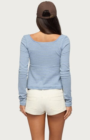 Sare Striped Babydoll Henley Top image number 3