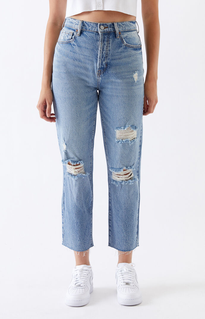 Light High Waisted Straight Leg Jeans