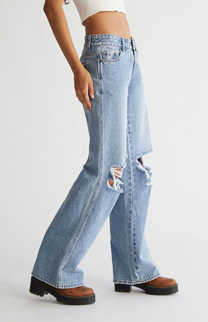 Light Blue Ripped Low Rise Baggy Jeans image number 3