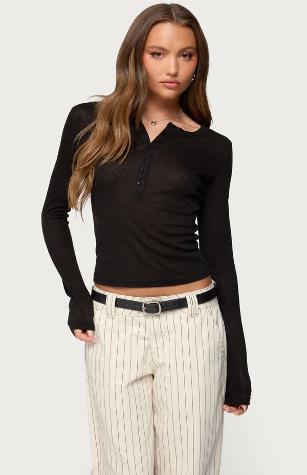 Edikted Nettie Ribbed Henley Top
