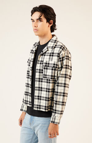 Black & White Washed Cropped Camp Flannel Shirt image number 2