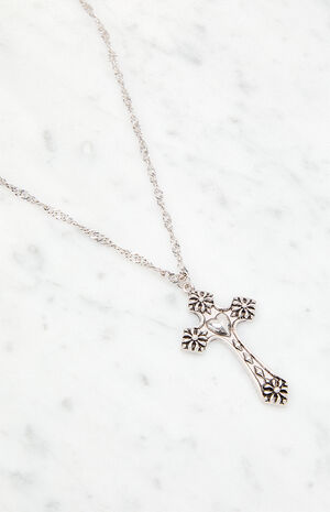 Etched Cross Pendant Necklace image number 2