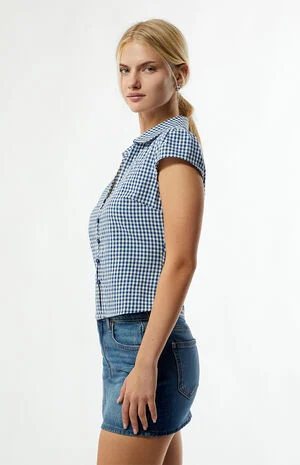 Gingham Button Down Short Sleeve Top image number 4