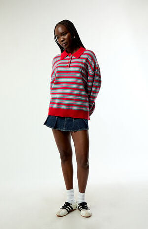 Striped Henley Polo Sweater image number 4