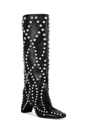 Women's Wells Black Studded Heeled Faux Leather Boots image number 2