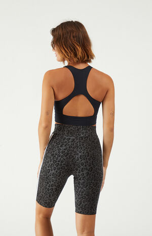 Black Leopard 3-Stripe Biker Shorts image number 4