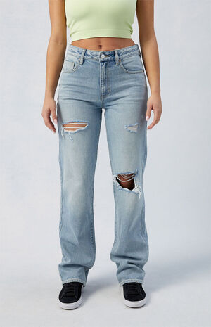 Eco Light Indigo Ripped Millie Mid Rise '90s Boyfriend Jeans image number 1
