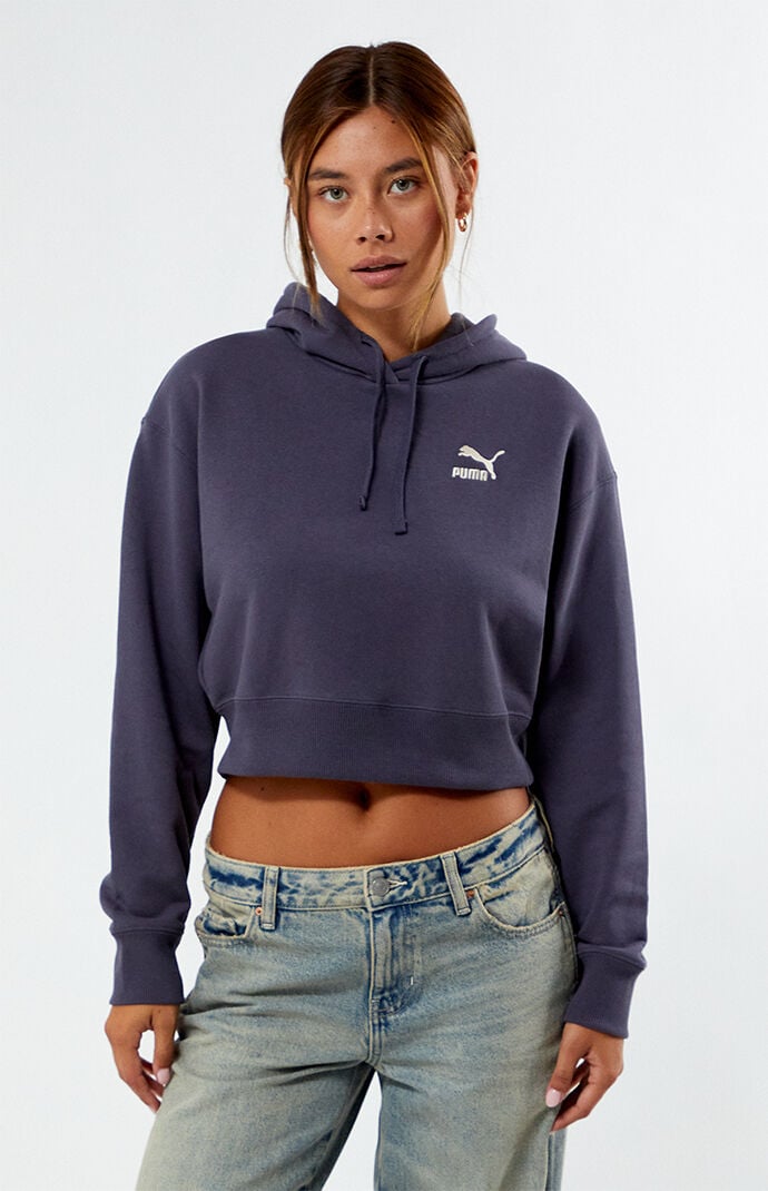 Puma Women s Better Classics Cropped Hoodie in Gray Size Large