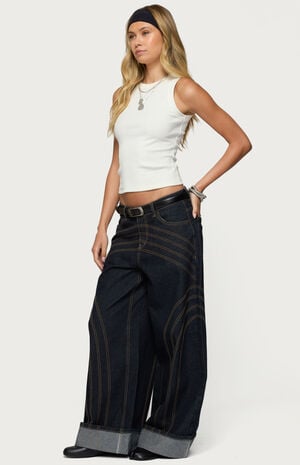 Cuffed Low Rise Wide Leg Jeans image number 4