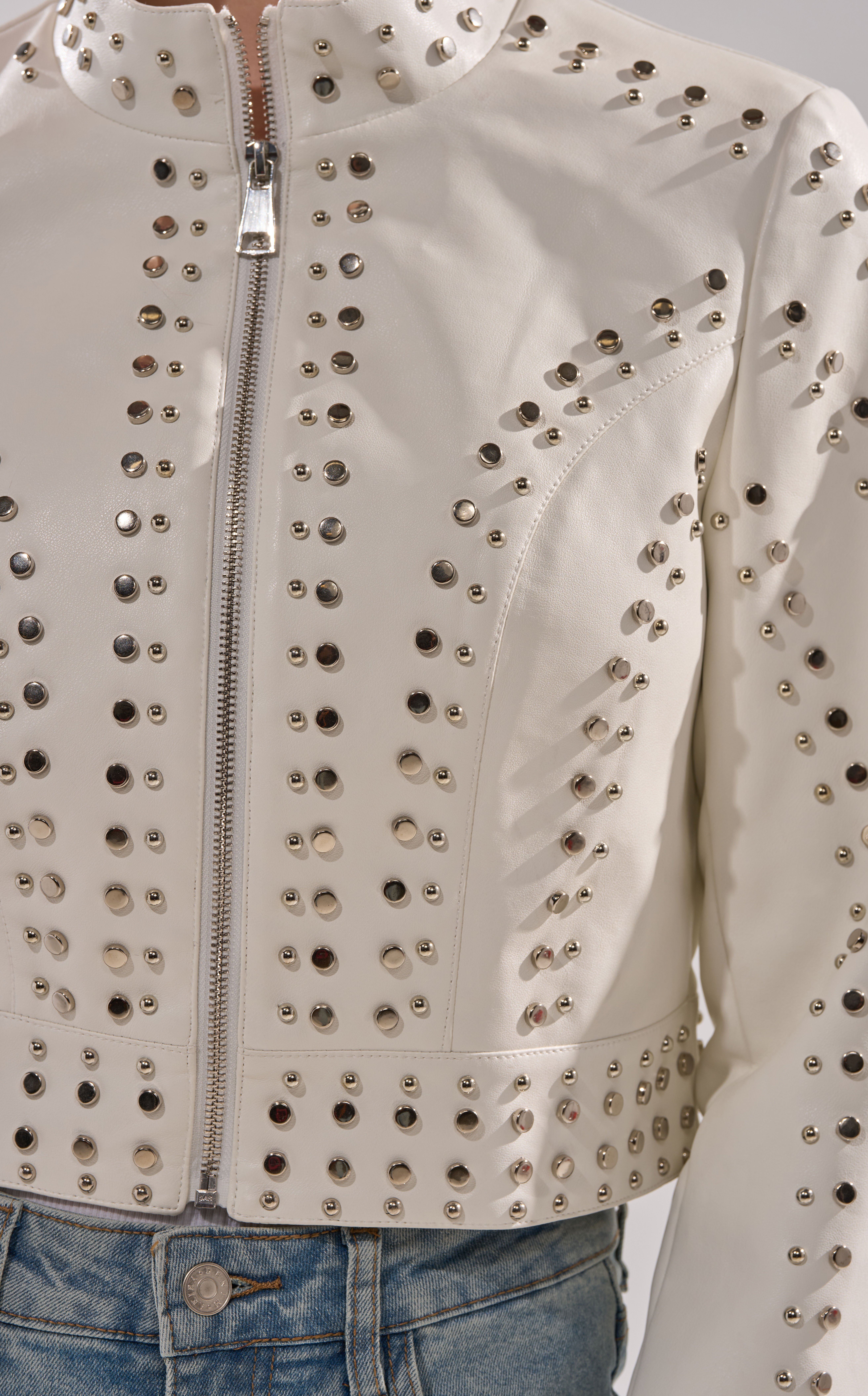 AZALEA WANG Silvina White Butter Faux Leather Moto Jacket