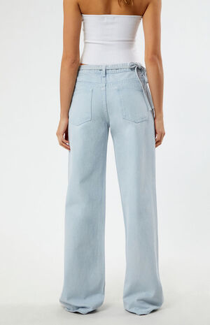 Light Indigo Rose Belted Low Rise Baggy Jeans image number 3
