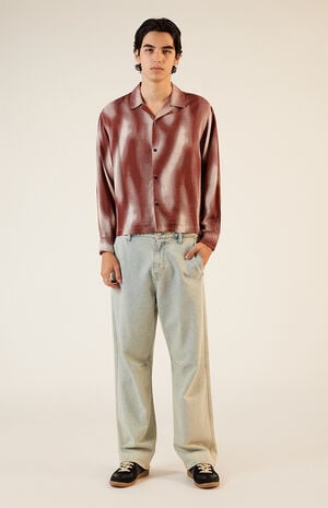 Printed Long Sleeve Cropped Camp Shirt image number 4