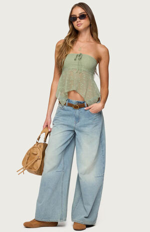 Embroidered Sheer Strapless Top image number 5