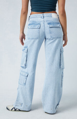 Eco Light Indigo Low Rise Baggy Cargo Jeans image number 3
