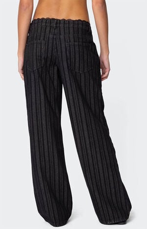 Lace Trim Striped Low Rise Jeans image number 5