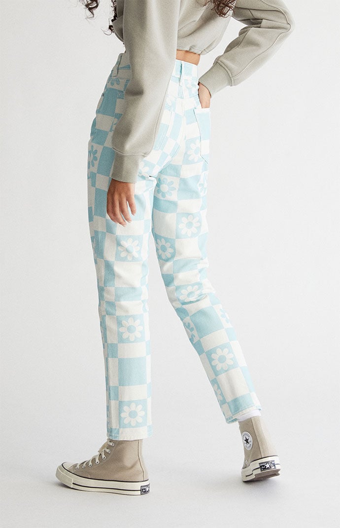 Checkered mom jeans top