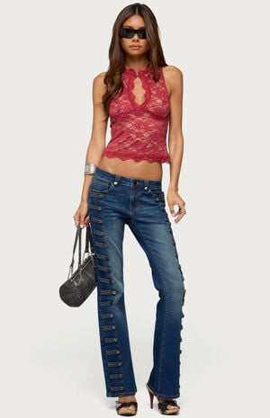 Frieda Keyhole Cutout Lace Top image number 5