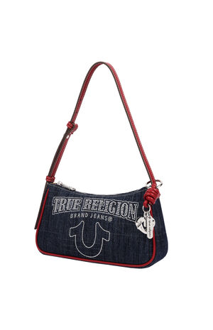 Bling Logo Red Denim Shoulder Bag image number 3