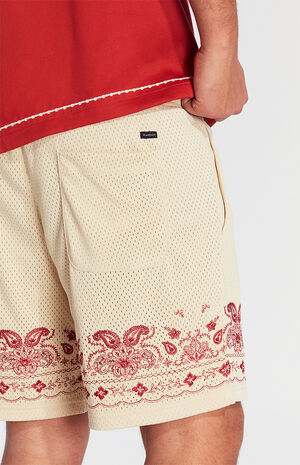 Tan Embroidered Mesh Basketball Shorts image number 5
