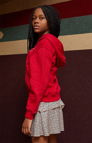Red Embroidered Bow Full Zip Hoodie image number 2