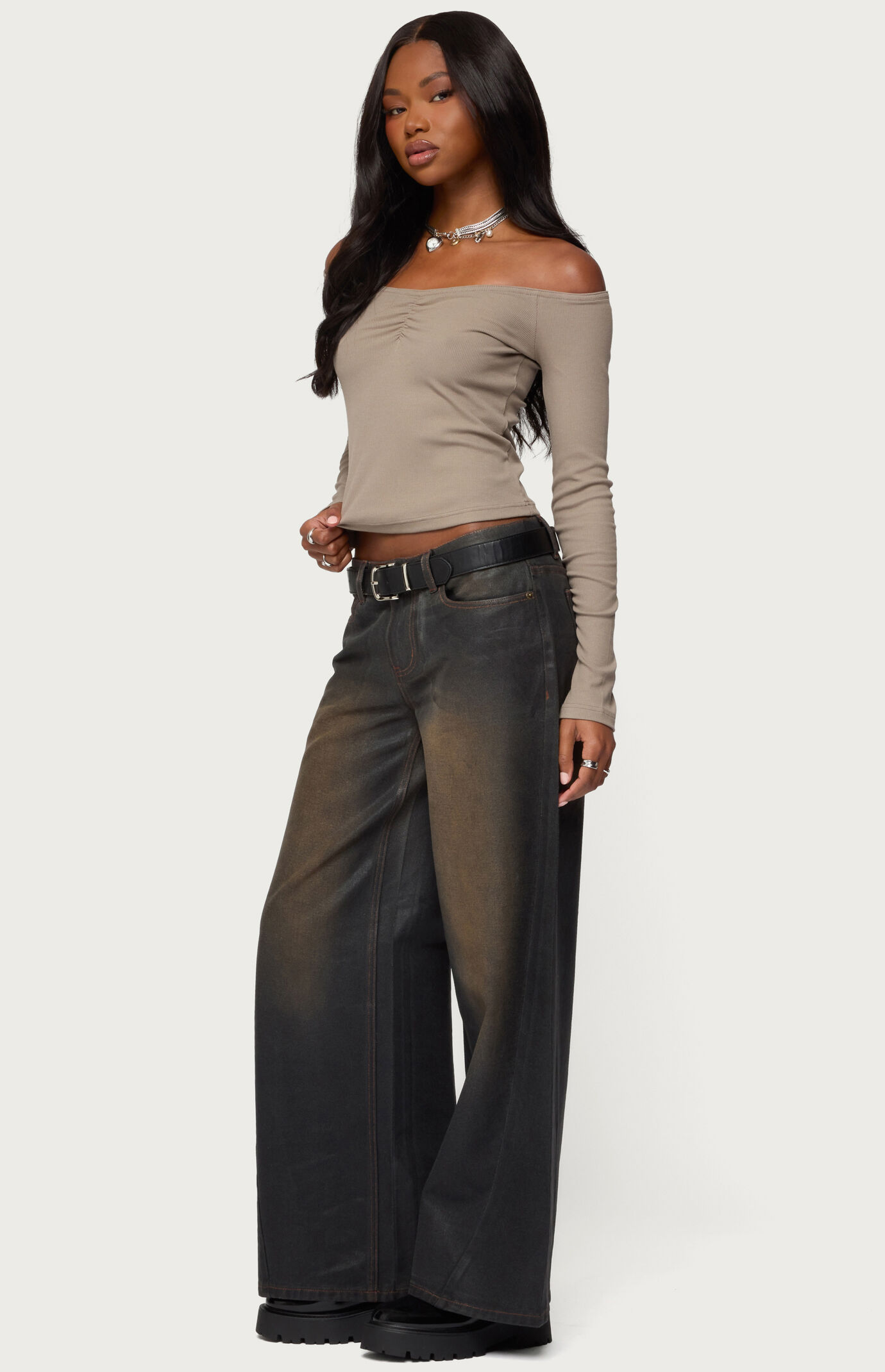 Edikted Cambria Ribbed Off Shoulder Top