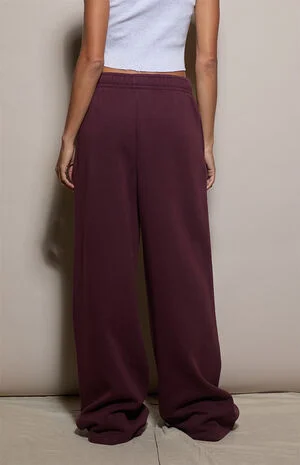 Burgundy Ultra Soft Fleece Baggy Sweatpants image number 4