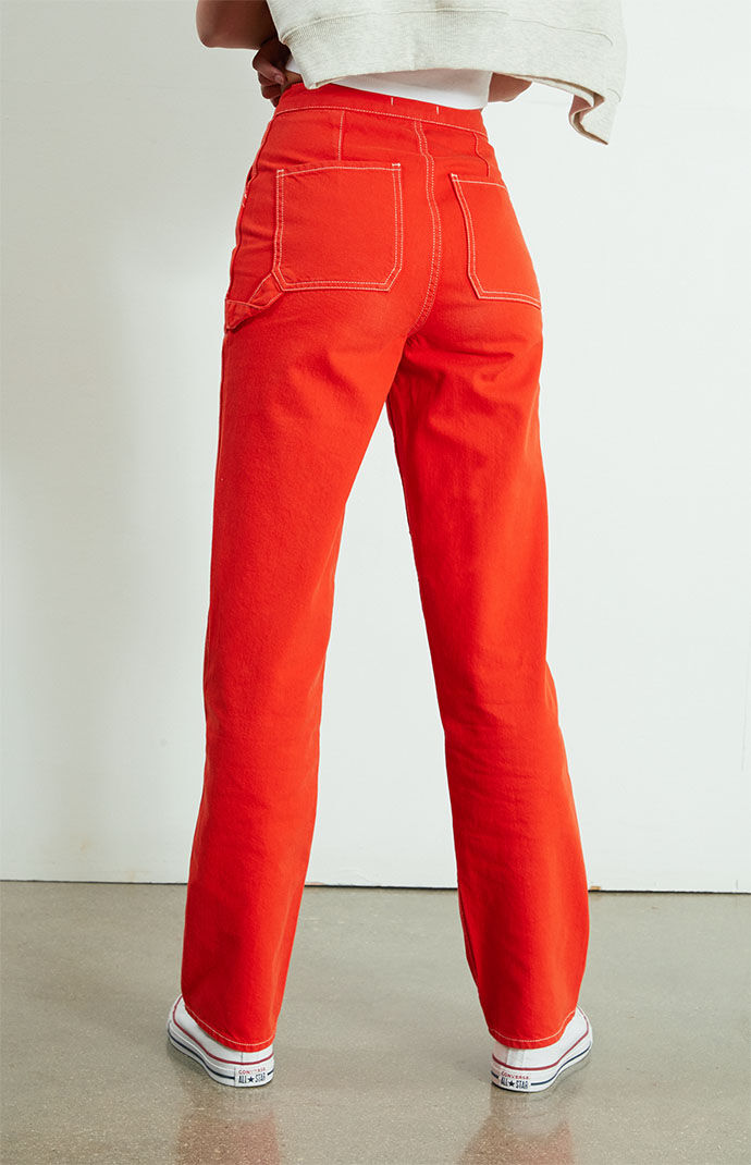 Red carpenter jeans top