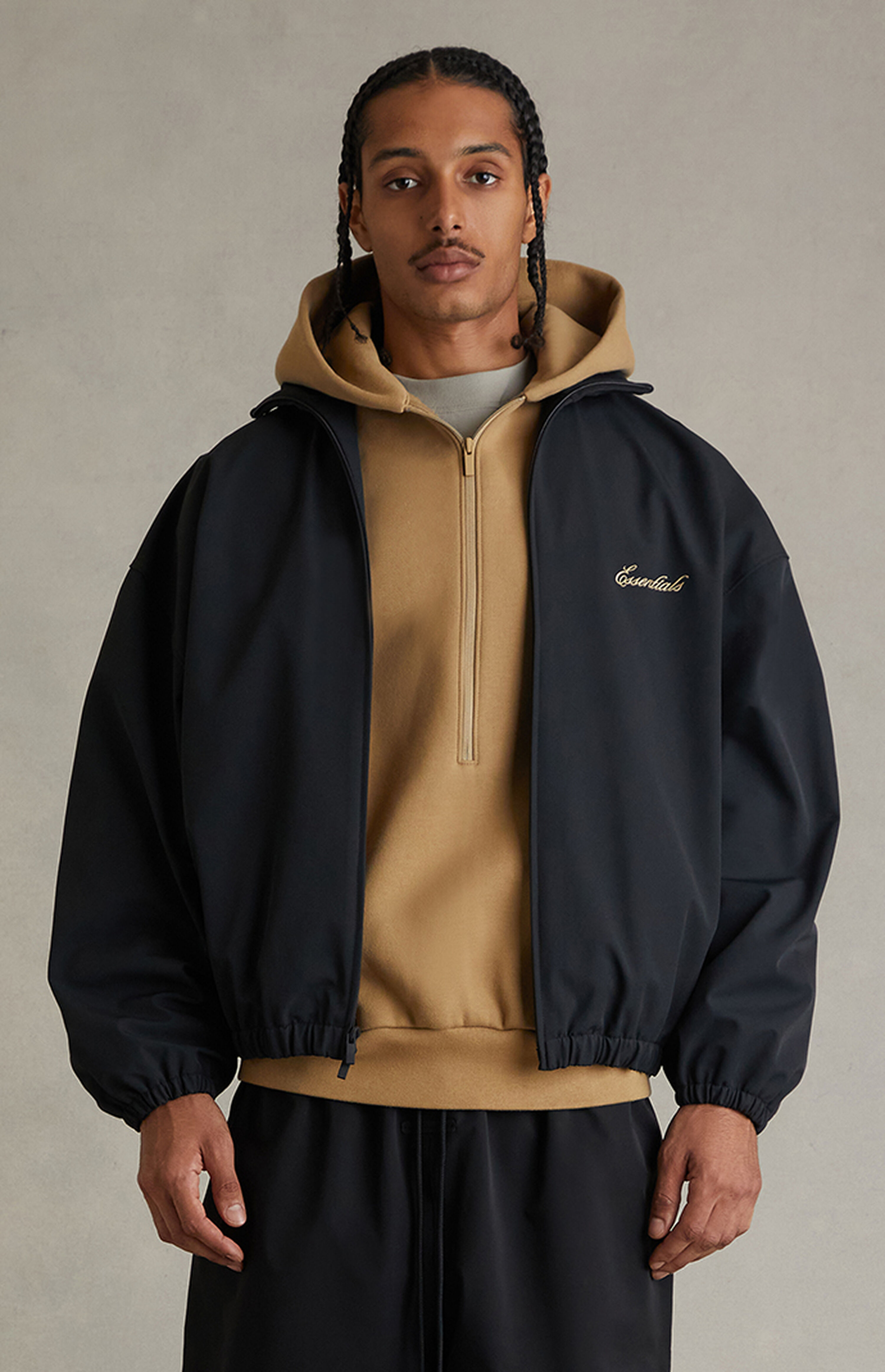 Pacsun Essentials Fear of God ESSENTIALS Vintage Black Signature Full Zip Track Jacket ...