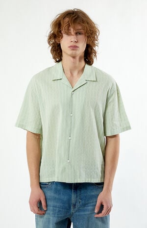 White Pointelle Oversized Camp Shirt