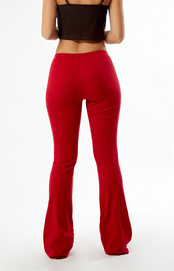 パンツ s/e/o : 24FW / LEOPARD FLARE PANTS (RED) Red Leopard Animal Print Velvet Flare Bell Bottoms Pants