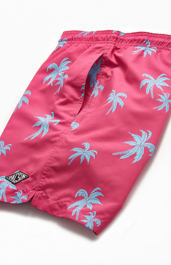 Palm Print 16.5" Swim Trunks