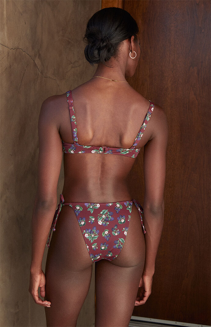 Pacsun Plum Floral Blackberry Nahveen Tie Side Bikini Bottom