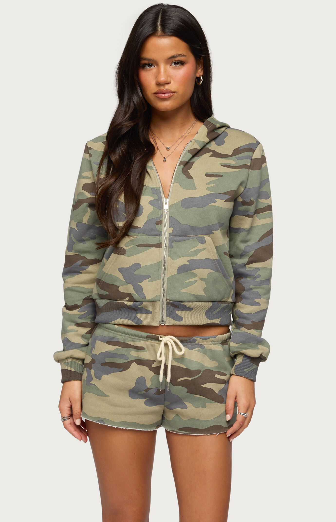 Edikted Camo Girl Zip Up Hoodie