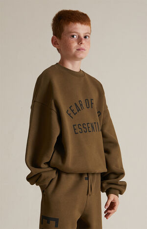Kids Olive Fleece Crew Neck Sweatshirt image number 3