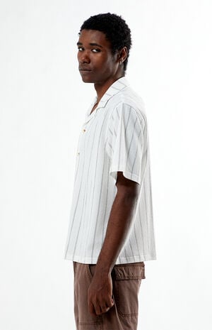 White Oversized Striped Camp Shirt image number 3
