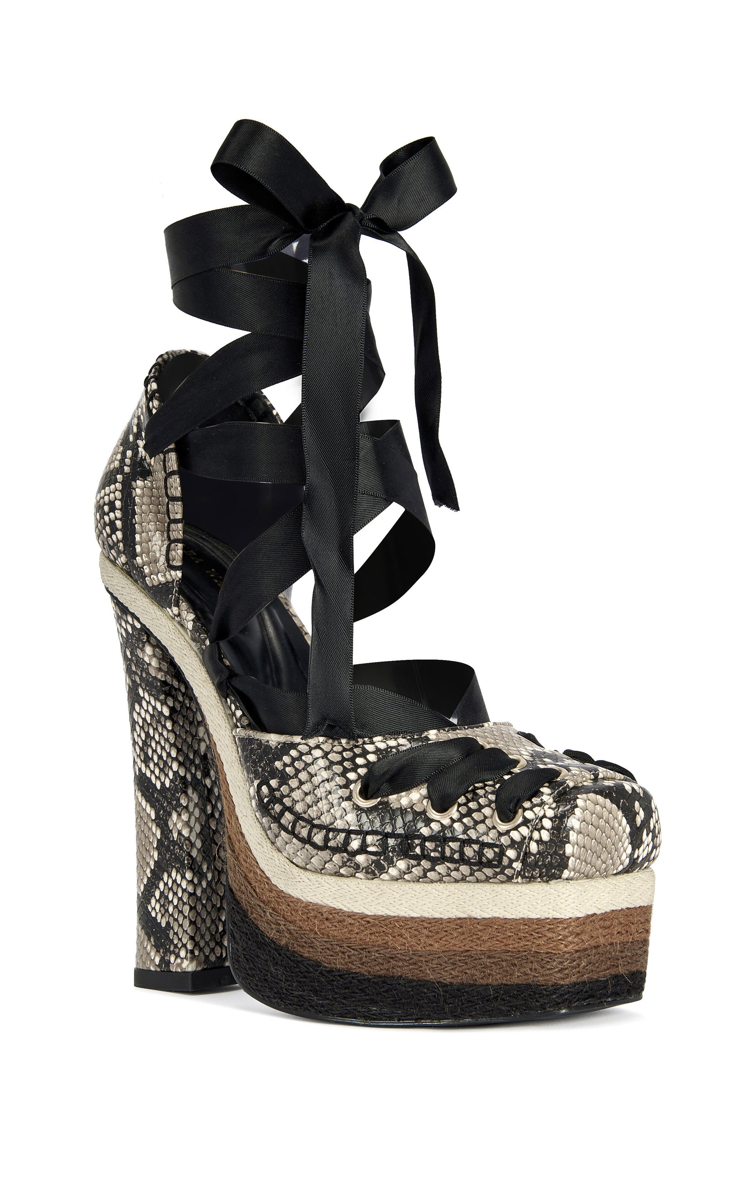 AZALEA WANG Women's Fonteyn Brown Snake Block Sandals