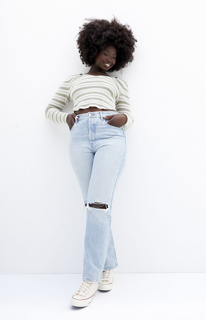PacSun Womens Eco Light Blue Distressed Dad Jeans size 24