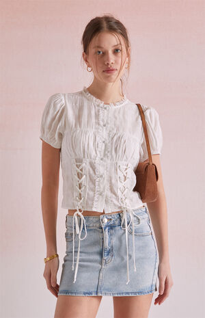 Gabbie Lace Up Short Sleeve Top image number 1