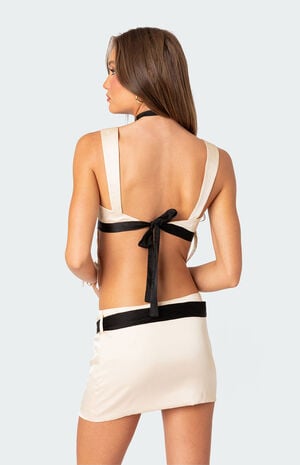Natalia Bow Ribbon Tie Satin Open Back Top image number 5