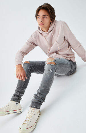 Gray Ripped Stacked Skinny Jeans image number 1