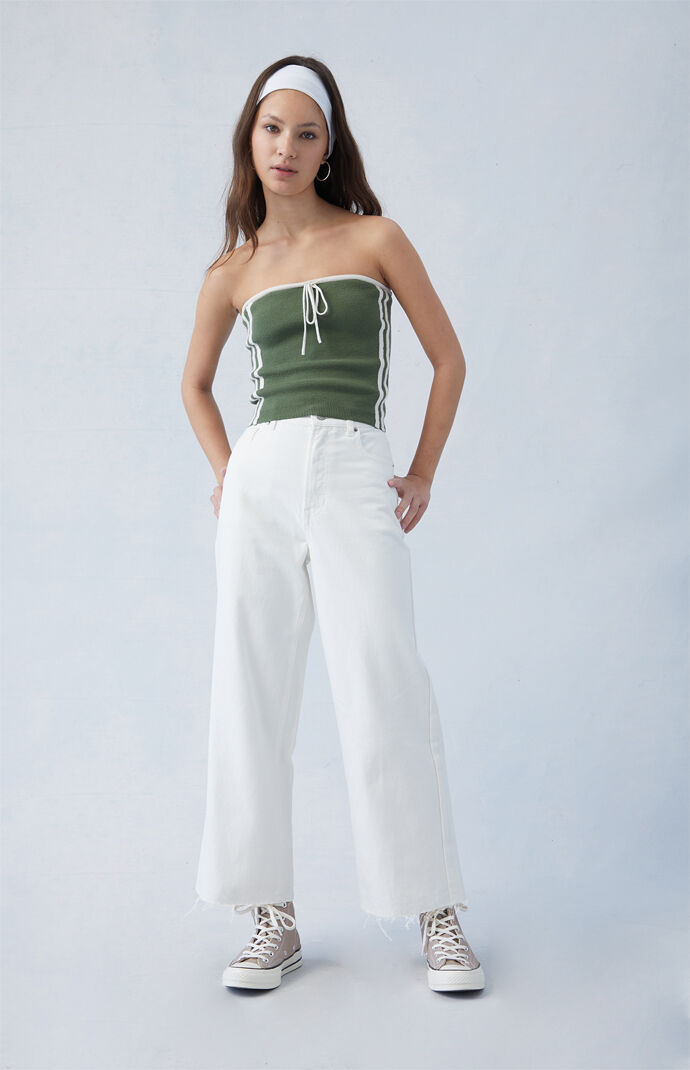 PacSun Eco White Cropped Wide Leg Jeans PacSun