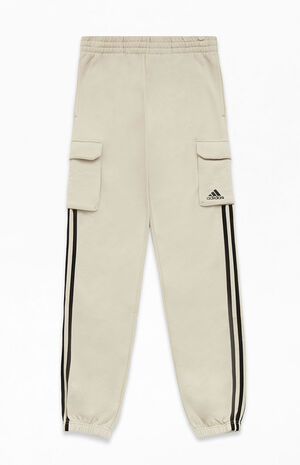 Kids Beige 3-Stripes Cargo Sweatpants image number 1