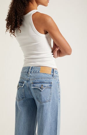 Casey Low Rise Baggy Jeans Double Button Medium Indigo image number 5