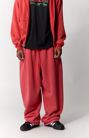 Red Washed Fleece Extreme Baggy Sweatpants image number 2